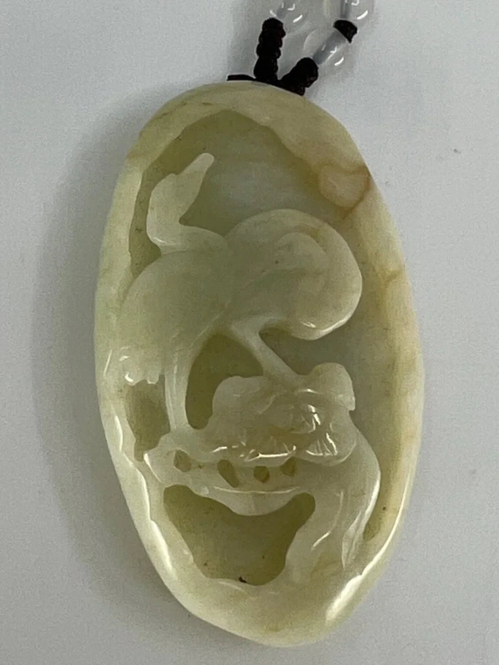 Chinese Hetian Jade Pendant w Crane & Pine Tree